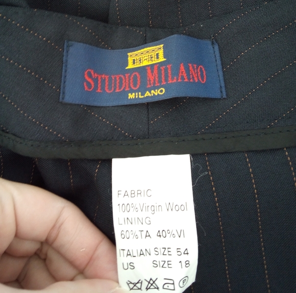 Vintage 100% Virgin Wool Studio Milano Black Red Pinstripe Trousers Italian 18 - Picture 2 of 7